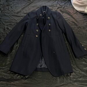 DKNY Navy Double-Breasted Coat with Gold Buttons